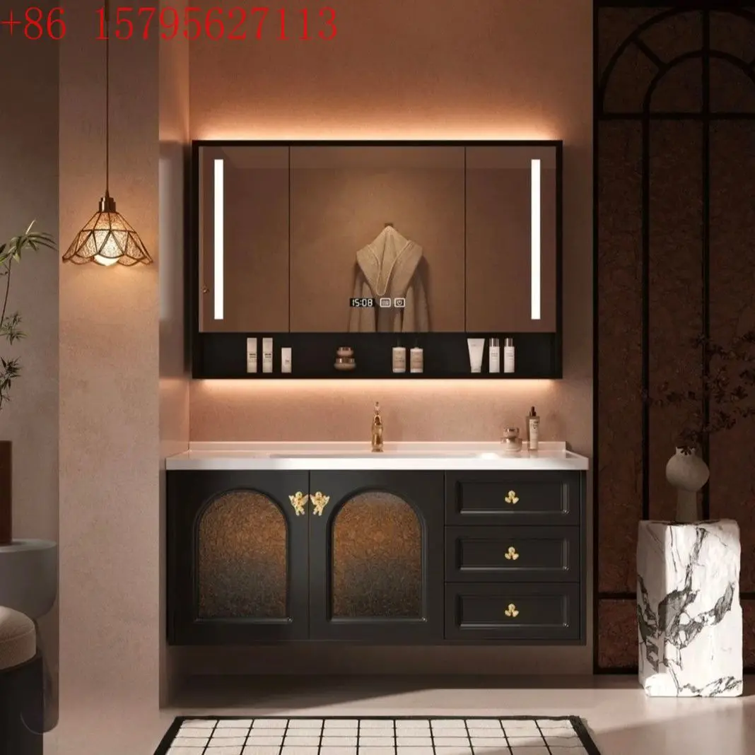 

Французский шкаф для ванной комнаты, керамическая встроенная раковина, умное зеркало, унитаз, умывальник