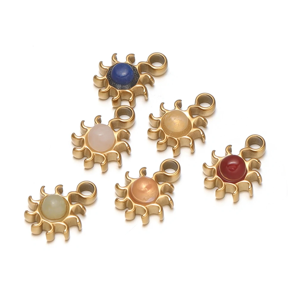 5 Stück vergoldete Edelstahl-Sonnen-Anhänger mit Naturstein für DIY-Schmuck, Ohrringe, Anhänger, Armbänder, Halsketten und Zubehör – Detail 1