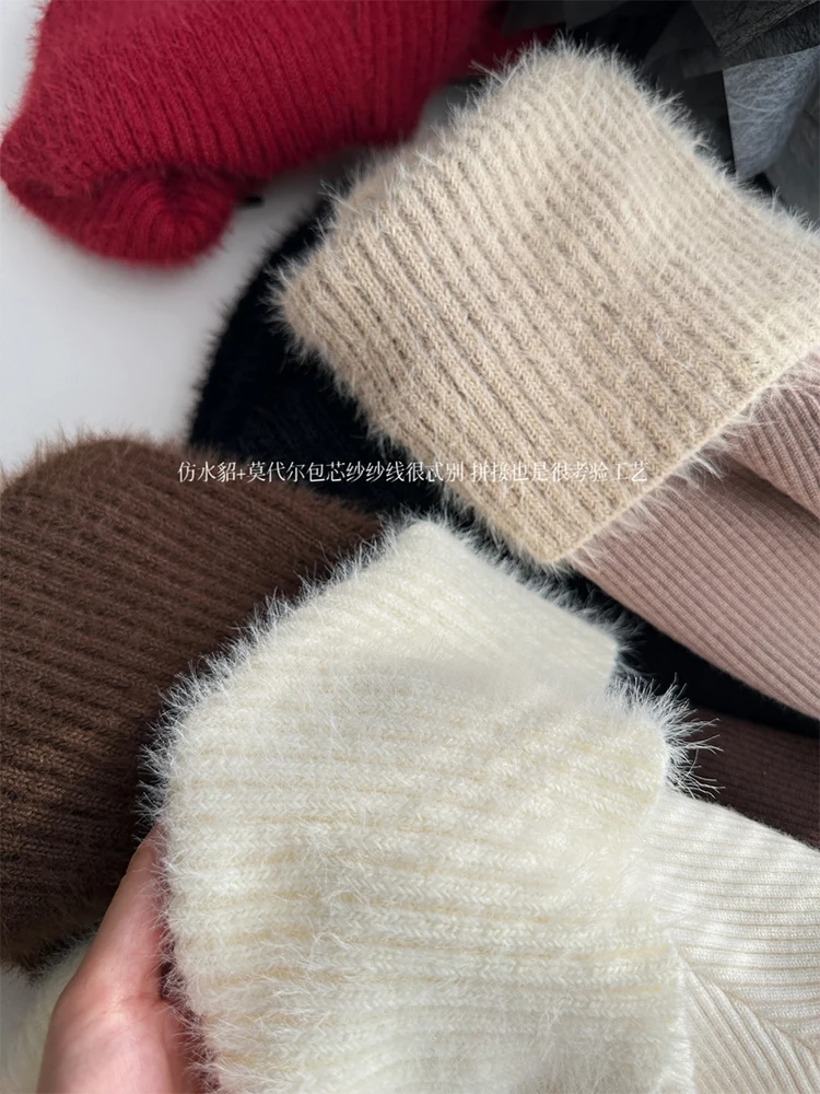 Autumn Winter Women Slash Neck Sweater Jumper Vintage Solid Color Knitwears 2000s Aesthetic Korean Designer Jerseys Old Money