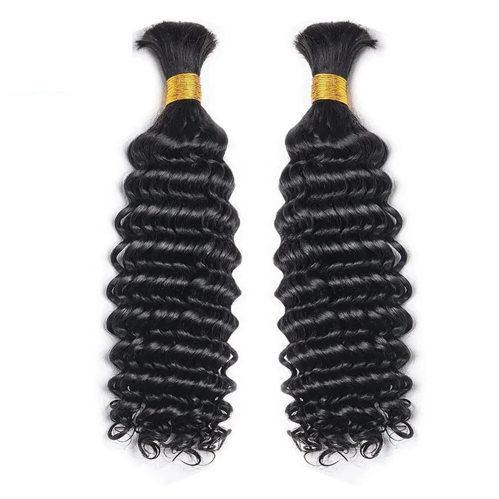 2/3 Bundles Human Braiding Hair For Boho Braids Deep Wave 100G Natural Color 10A Brazilian Virgin  Bulk Human Hair For Braiding