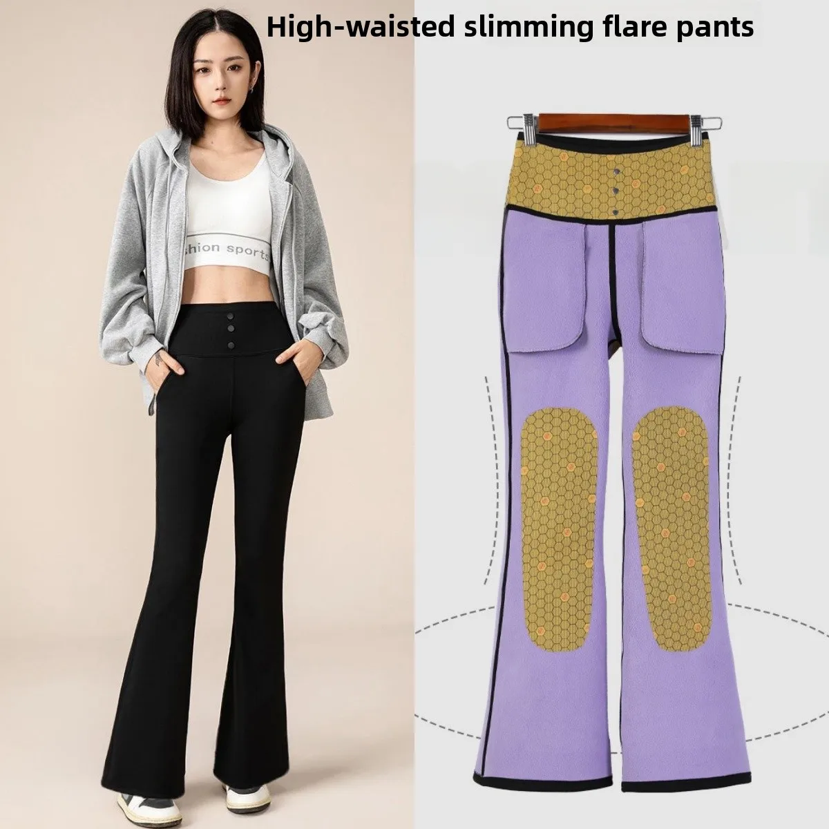 

High Waist Thiened Fce Women's Yoga Pants Tee-Button Bootcut Tummy Control Long Leggings Autumn Winter plus Size