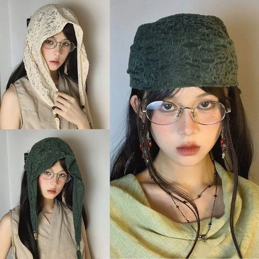 

Temperament Vintage Beads Hair Scarf Korean Thin Lace Turban Sweet Y2k Triangular Bandana Spring/Summer