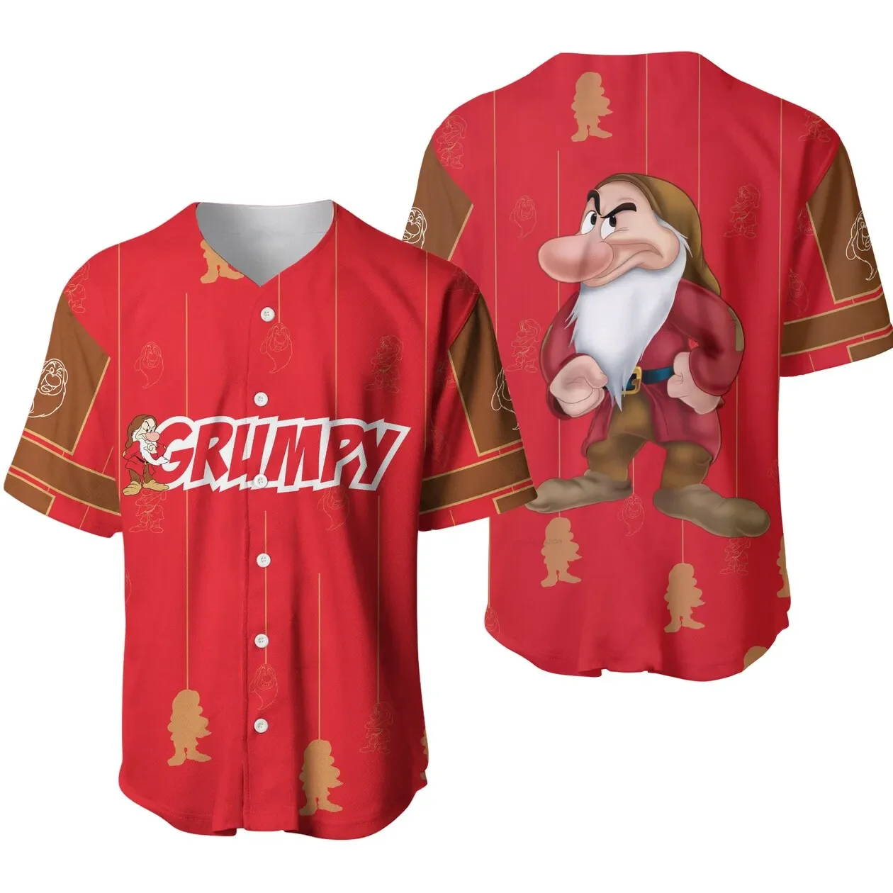 Angry Grumpy Dwarf Baseball Jersey Red Stripes Patterns Disney Baseball Shirt 3d T-shirt Disney Disney Casual Baseball T-shirt