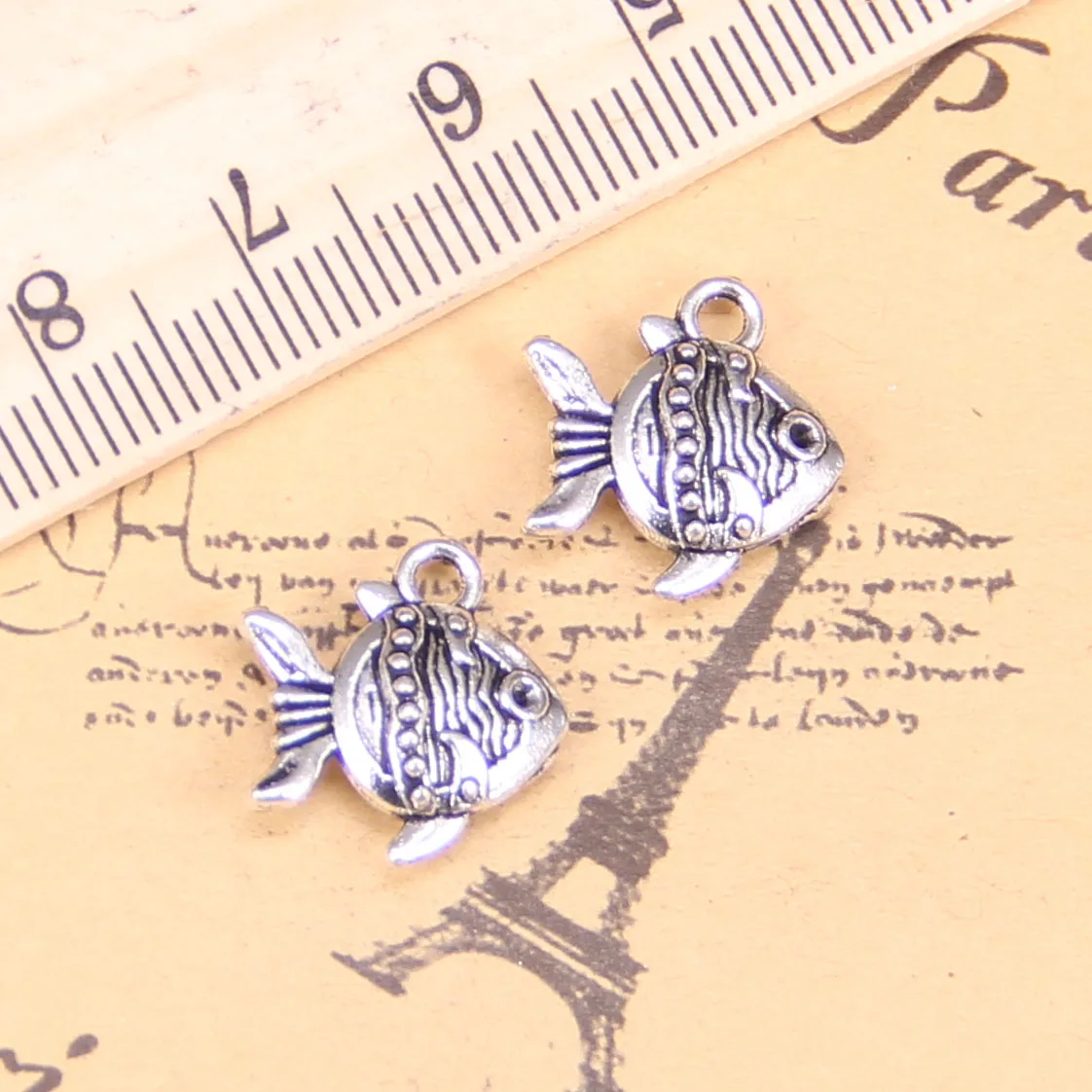 72pcs Charms double sided fish goldfish 14x15mm Antique Silver Plated Pendants Making DIY Handmade Tibetan Silver Jewelry