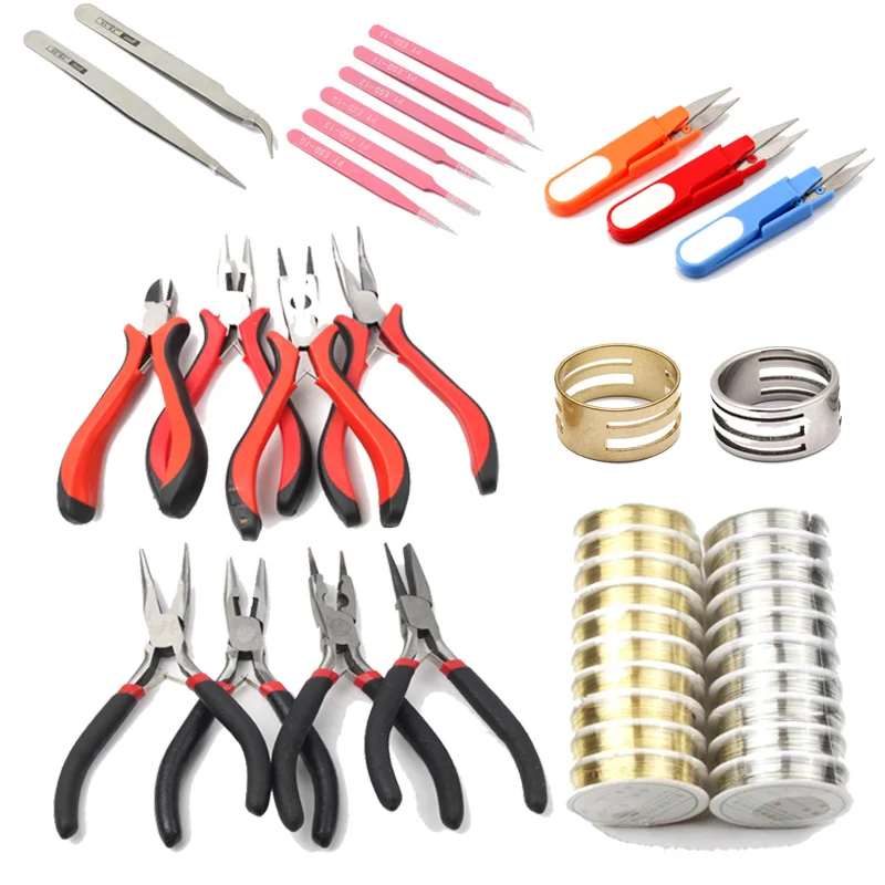 Jewelry Making Tool Kits Pliers Set With Side Cutting Pliers Wire Cutter Elastic Thread Copper Wire Scissor Beading Tweezers Diy