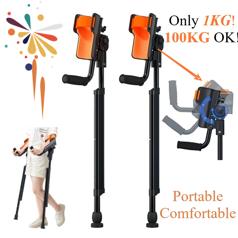 Forearm Crutches for Young Adults - Foldable Height-Adjustable Portable Mobility Aid for Fracture  Ankle Injuries