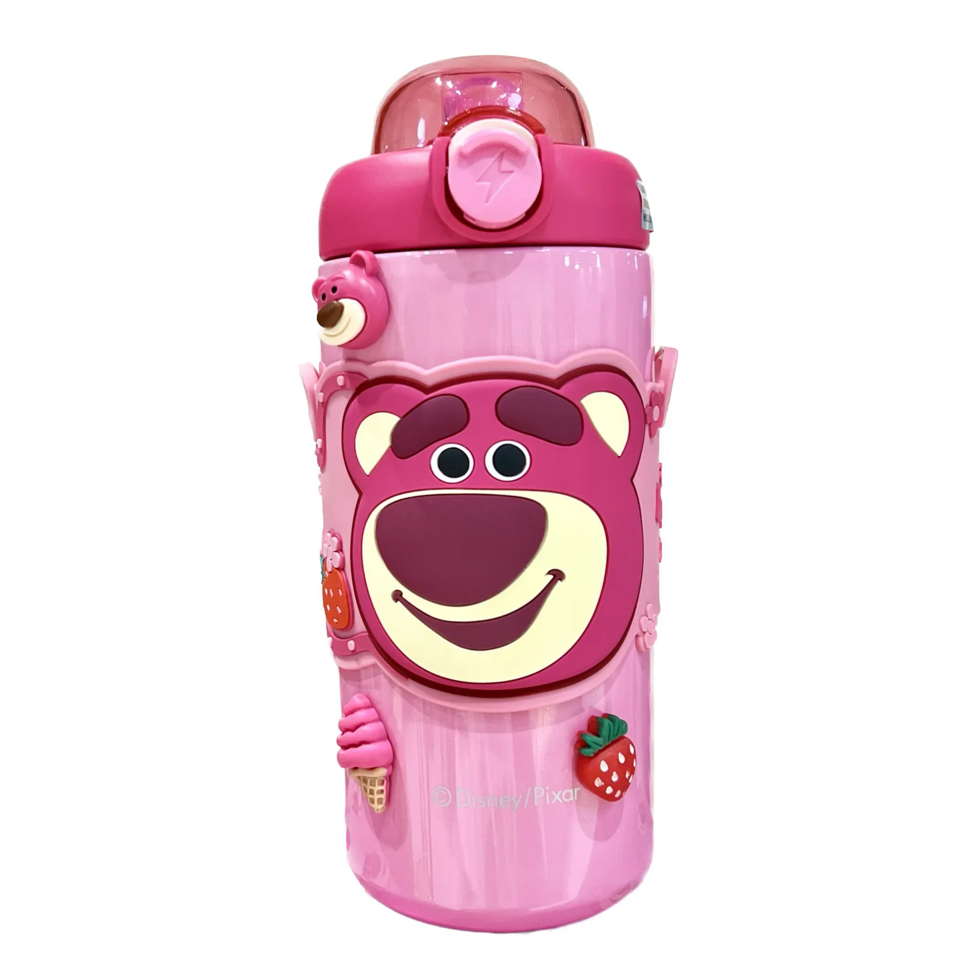 Disney Lotso-Tasse thermos ours rose pour fille, belle tasse à eau chaude en acier inoxydable 500, bouilloire à paille pour enfants et étudiants, 316 ml