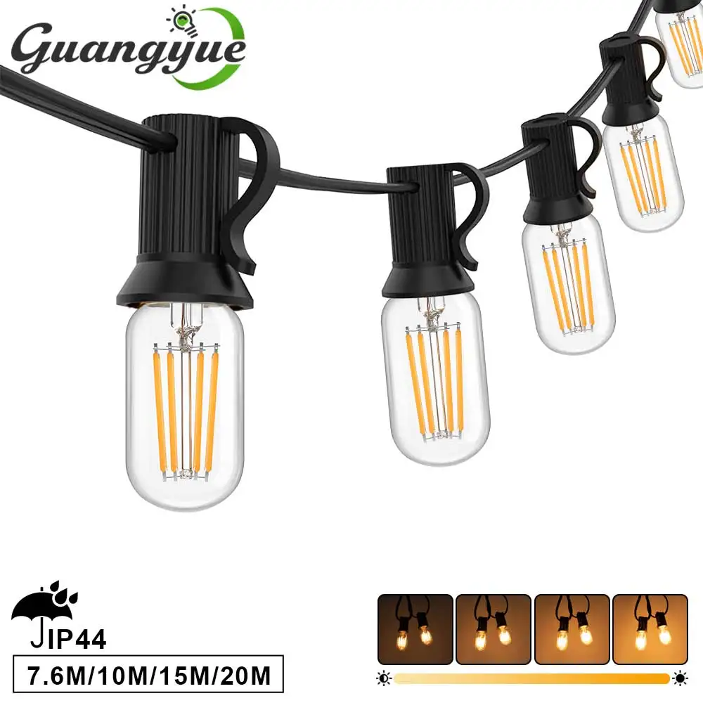 

Waterproof String LED Lights E12 Vintage T20 110V 220V Bulb Warm White 2700K Connectable Outside Hanging Lights for Camping Yard