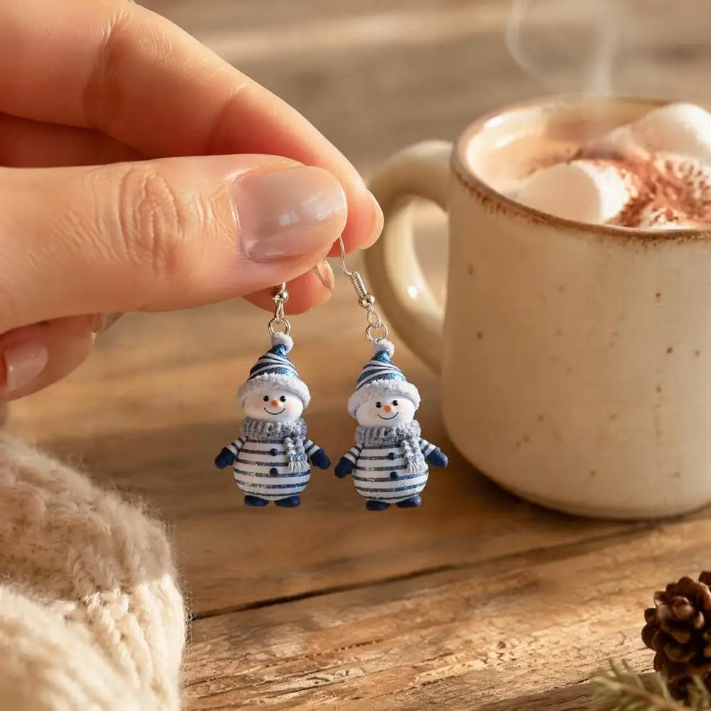 Soft Plush Hat Earrings Cute Christmas Snowman Earrings Acrylic Holiday Dangle Drop Jewelry Winter Party Accessories for Women
