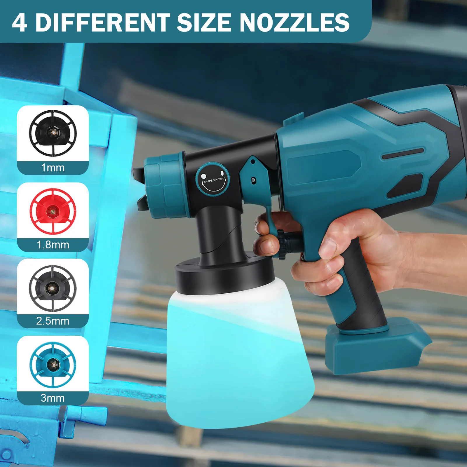 بخاخ طلاء لاسلكي لماكيتا بخاخ طلاء السياج المتوافق مسدس رش HVLP مع 5 فوهات نحاسية للخارج الداخلي للمنزل