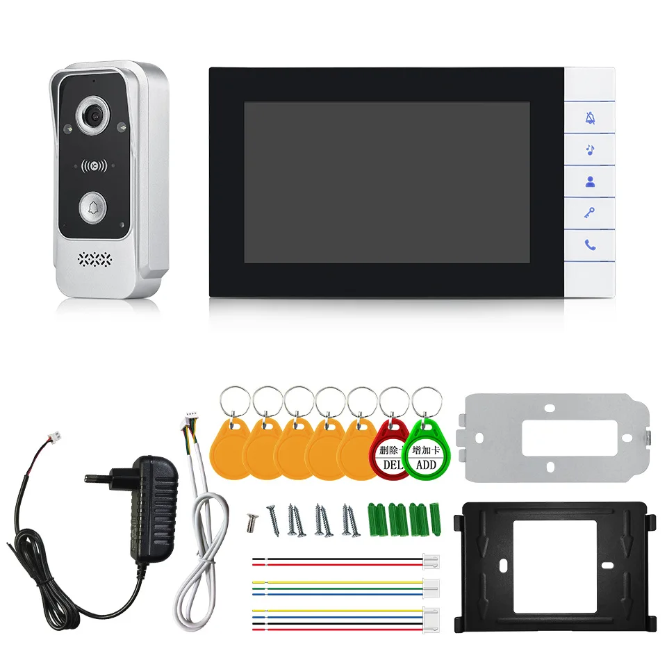 

7Inch IPS Screen Wired Door Phone Intercom Visual Doorbell Rifd Card /NFC 120Degree Wide Angle Home Security Door Viewer Camera