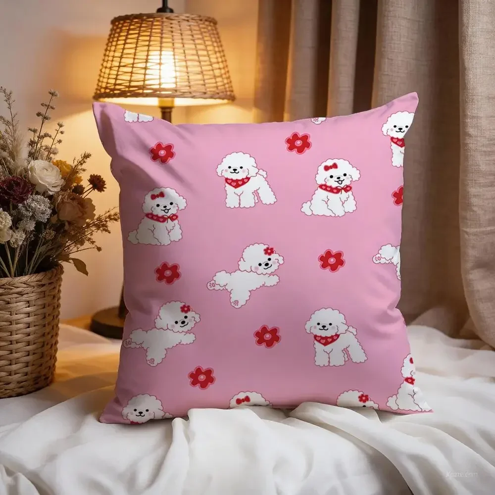 Cartoon BBichon Frise Pattern Cushion Cover Premium Comfort Reversible Pillow Cove -Two in One Design for Any Room & CarInterior