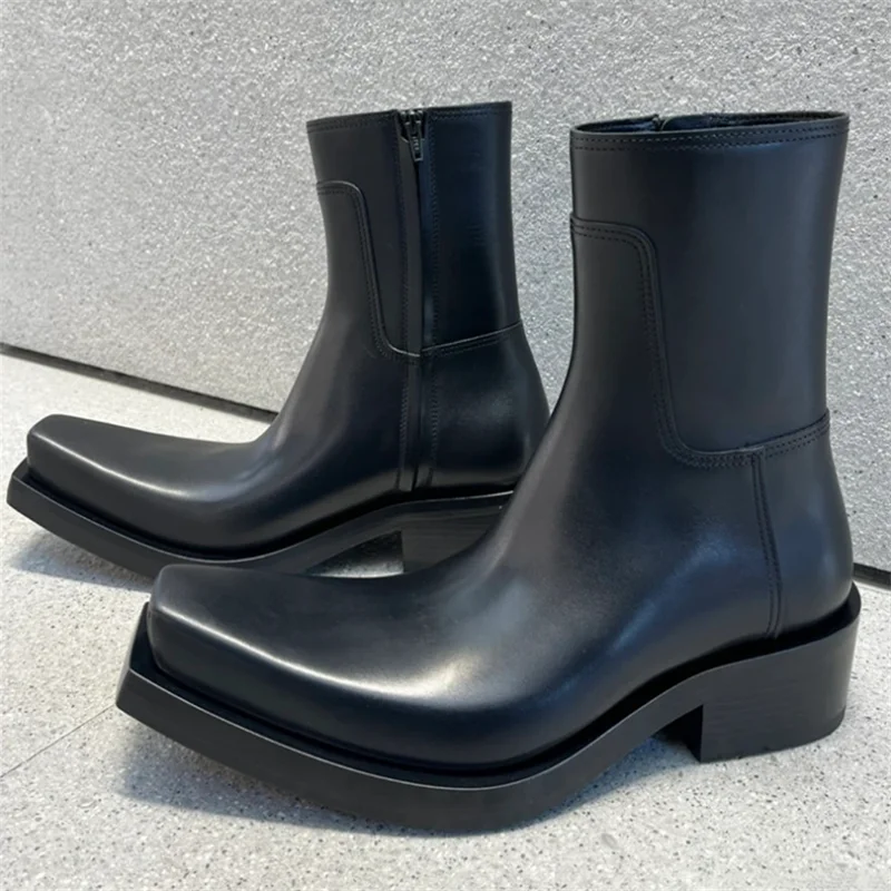 

Black Man Square Toe Boot Fashionable Men Ankle Designer Boots