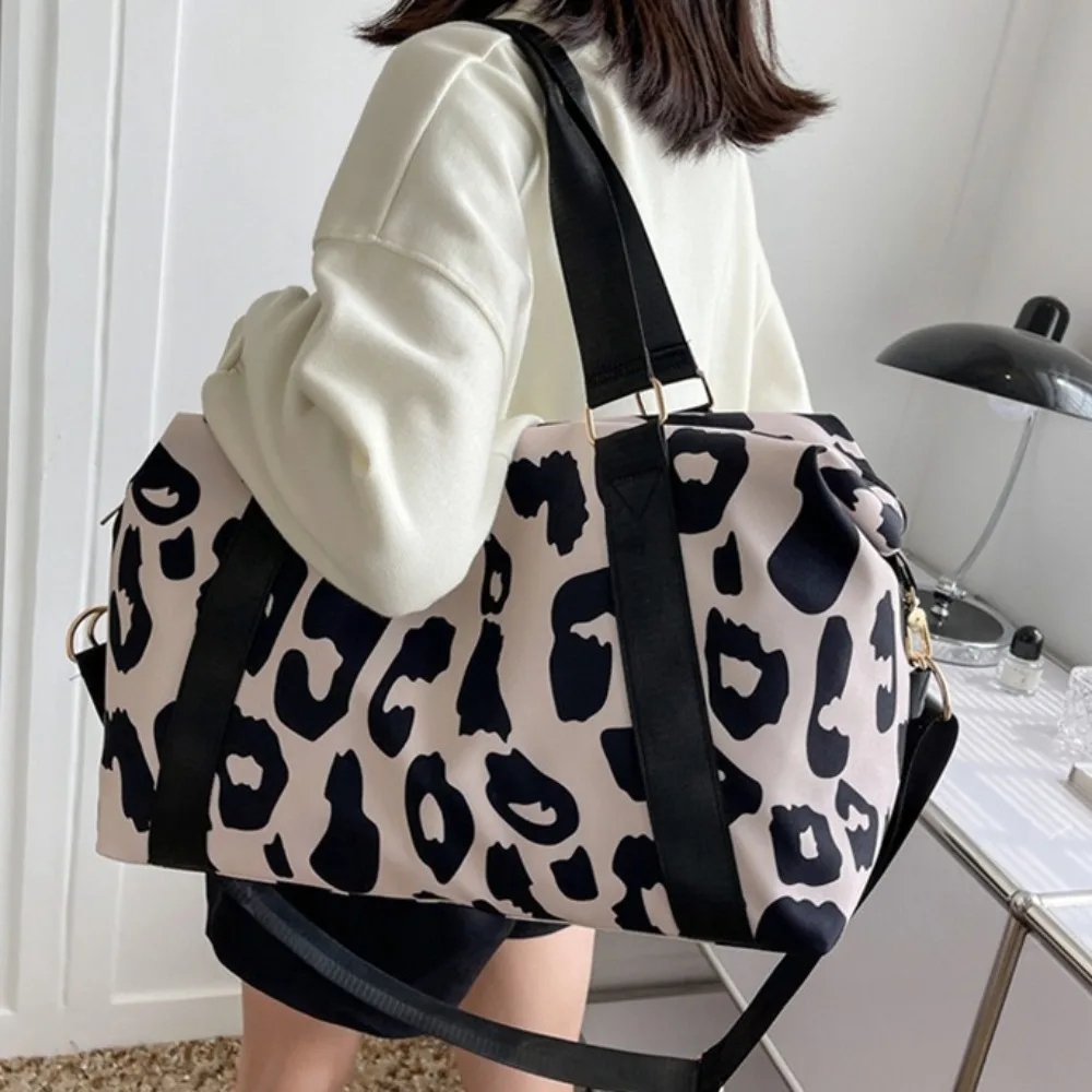 Oxford Leopard Print Duffle Bag Multi-functional Large Capacity Fitness Shoulder Bag Tote Bag Underarm Bag Luggage Handbag