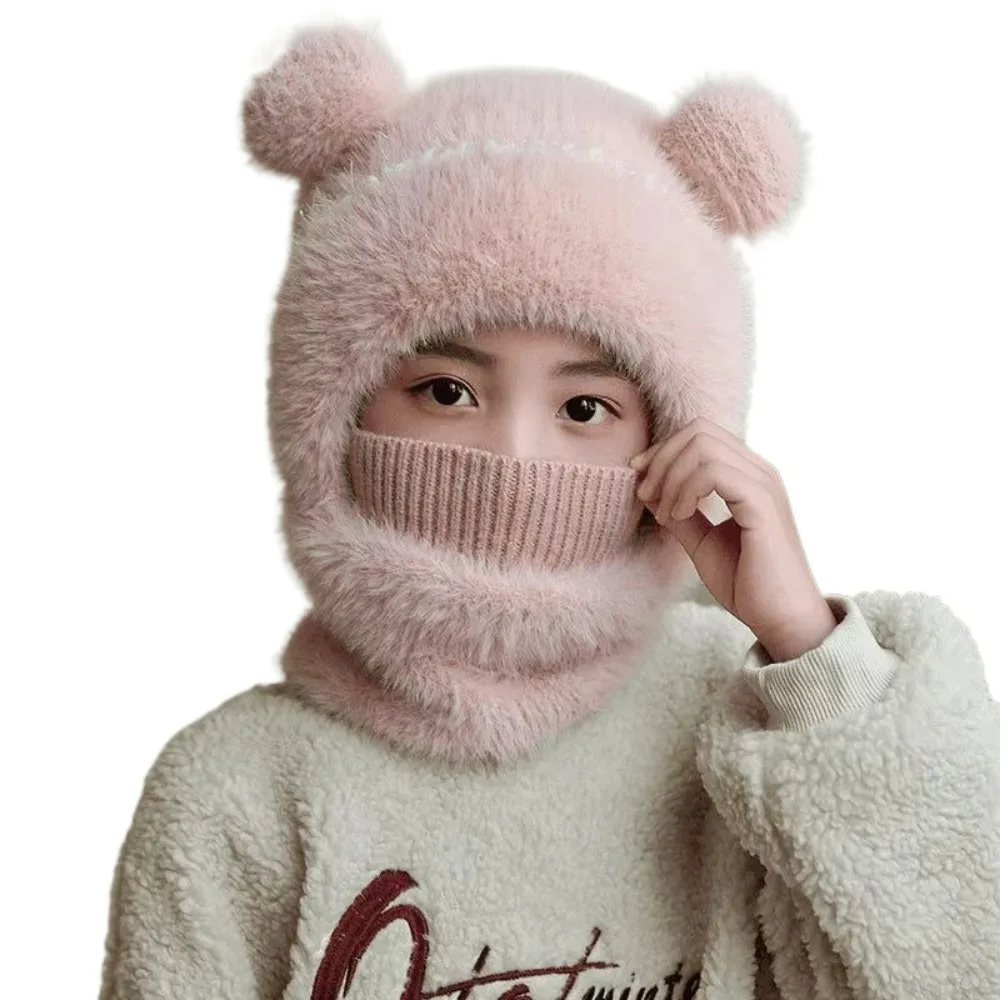 

Coldproof Scarf Mask Integrated Hat 4 in1 Cartoon Children Windproof Hooded Hat Neck Warmer Plush Soft Kids Windproof Hood