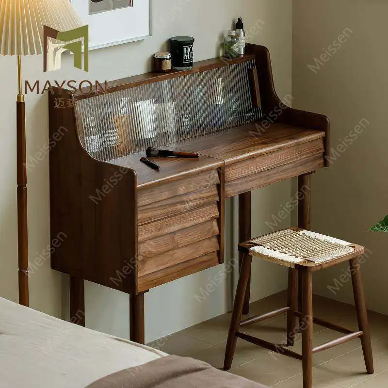 Nordic retro black walnut dresser small apartment with high-end feeling clamshell solid wood makeup table and chest integrated
