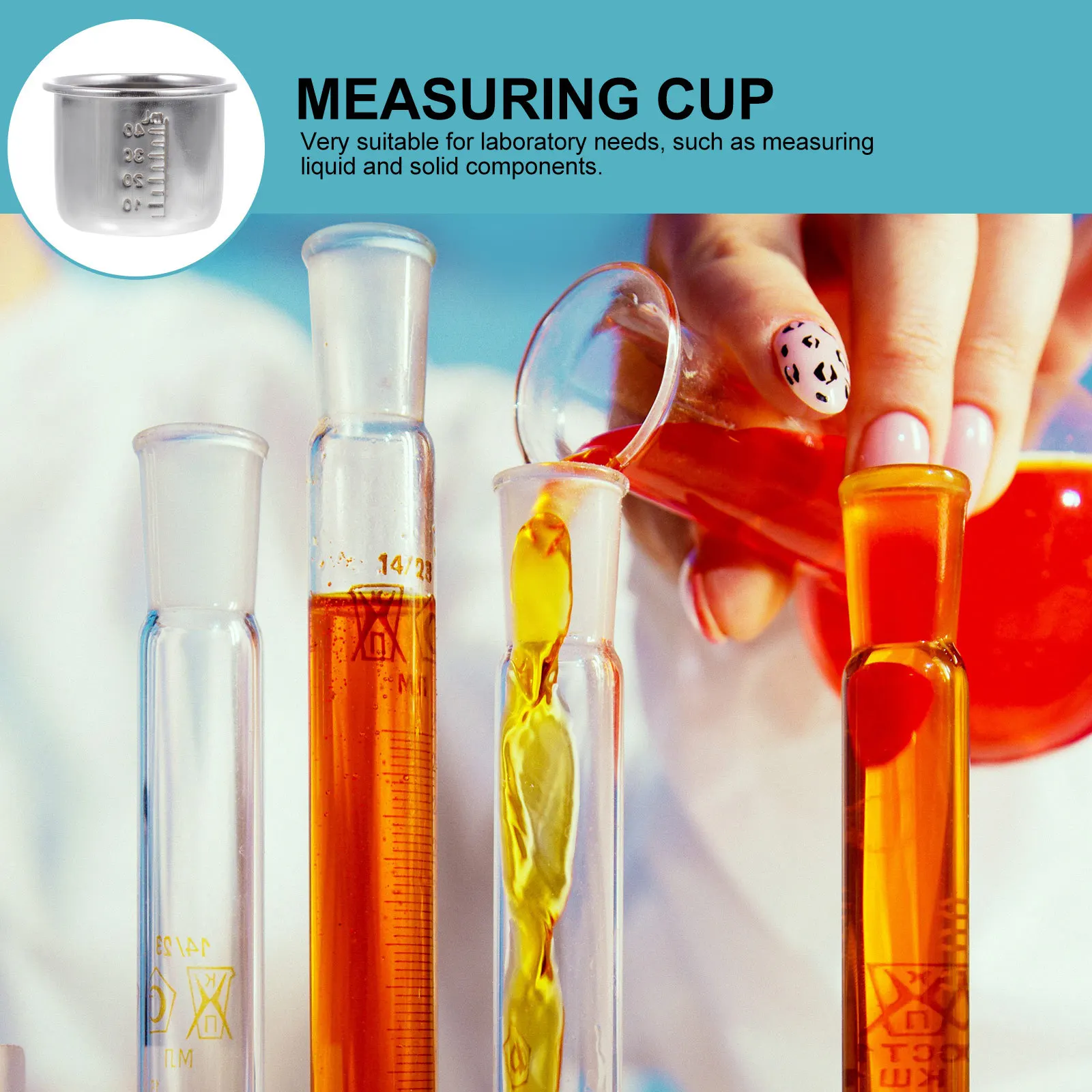 

10Pcs Stainless Steel Measuring Cups Thickened Heatproof Scale Cups for Medicine Lab Experiment Use Measuring Cup