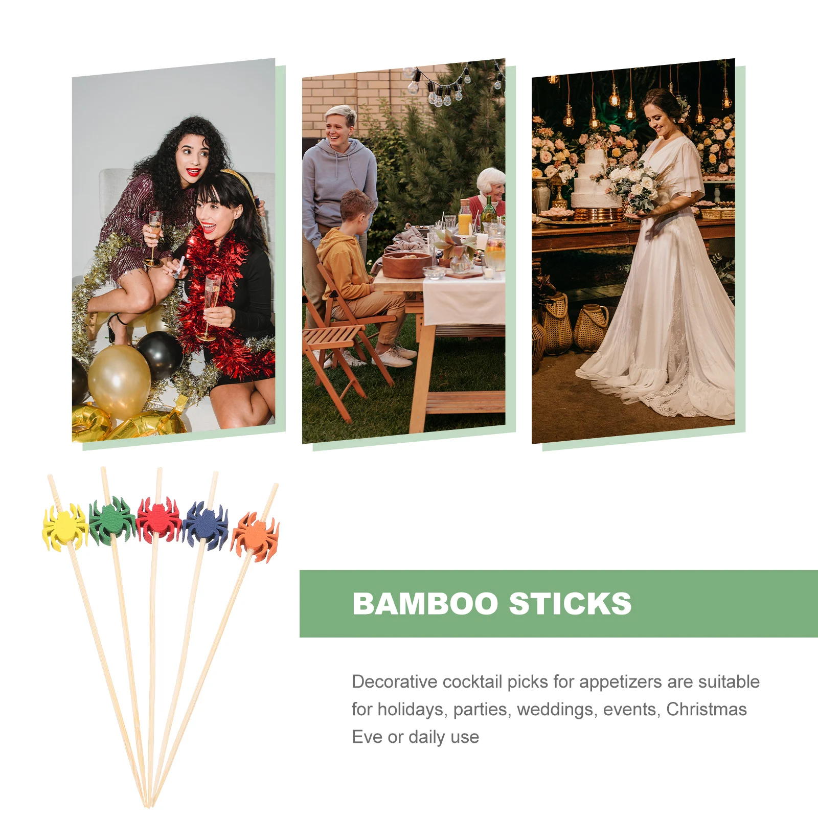 

100pcs Artistic Spider Bamboo Smooth Cocktail Sticks For Party Wedding Holiday Appetizers Fruit Cheese Cakes Snacks Bamboo Food