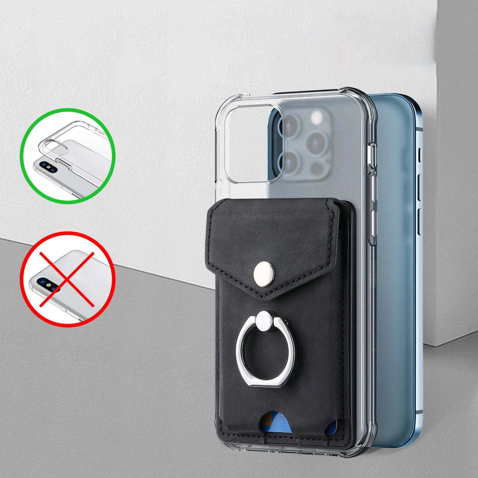 1 قطعة الهاتف المحمول البنصر مشبك حامل المحفظة تصميم حافظة للبطاقات سعة بطاقة متعددة قبضة آمنة وظيفة حامل