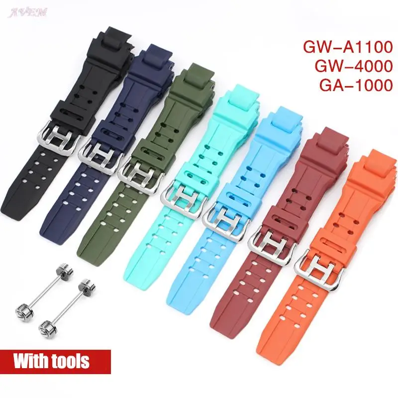 Rubber Strap for Casio G-Shock GA-1000/1100 GW-4000 /A1100 G-1400 Men Sport Waterproof Band Watch With Screws tools