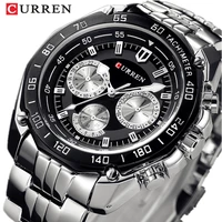 CURREN-reloj analógico de acero inoxidable para hombre, accesorio de pulsera de cuarzo resistente al agua con calendario, complemento masculino deportivo de marca de lujo con diseño militar, 8077