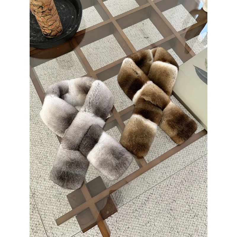 imitation chinchilla blue purple blue natural color Rex rabbit hair double-sided scarf luxurious temperament versatile scarf