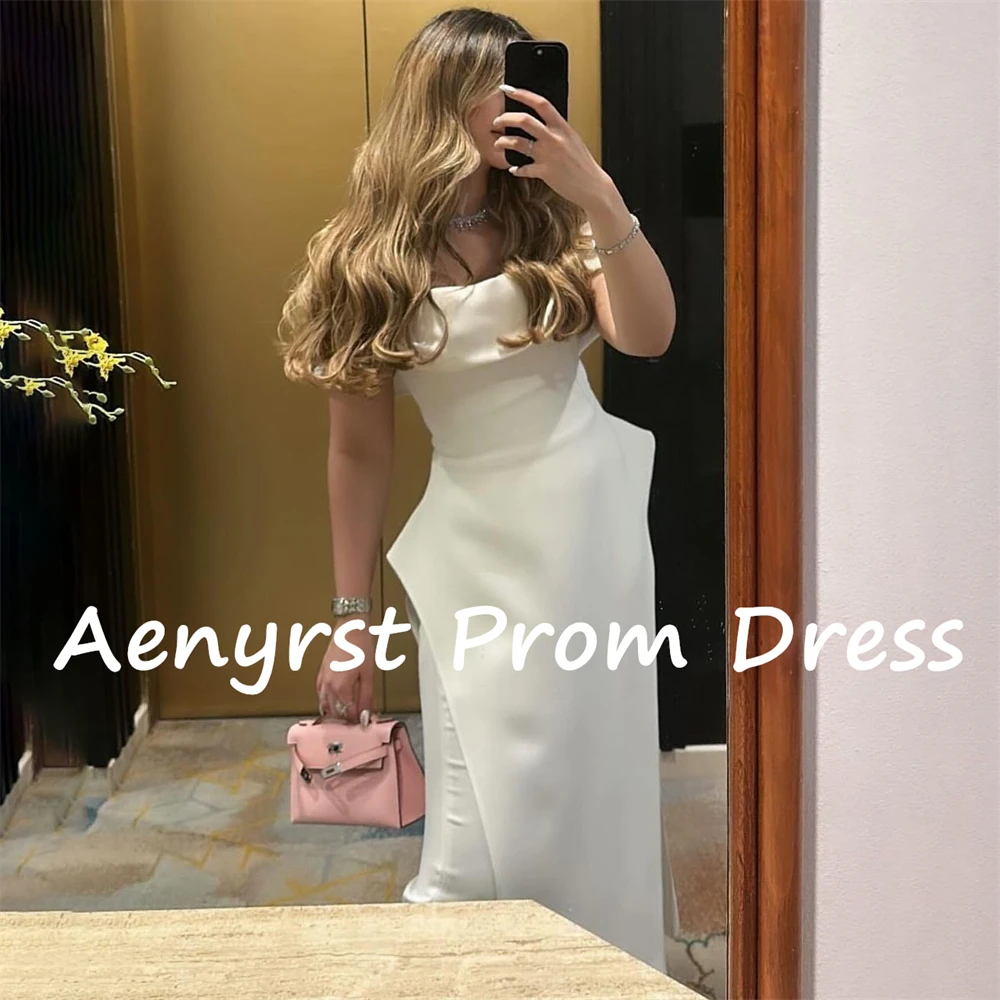 Aenyrst Modern Off The Shoulder Saudi Arabia Evening Dresses Satin Boat Neck Trousers Prom Dress Ankle Length Formal Party Gowns