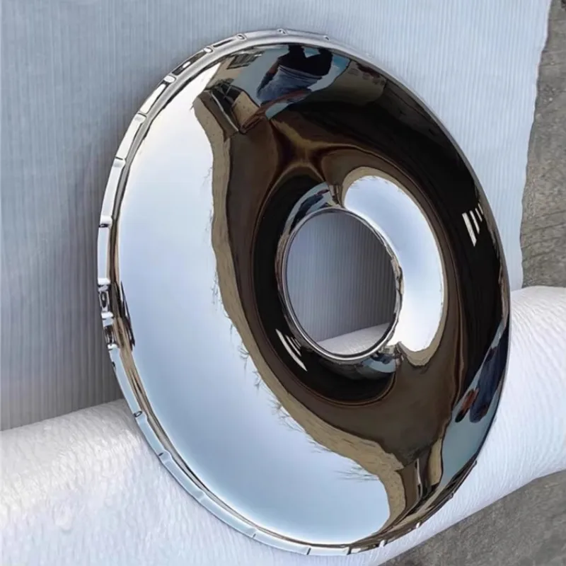 Modern home wall-mounted sculpture, large polished mirror silver stainless steel round donut sculpture