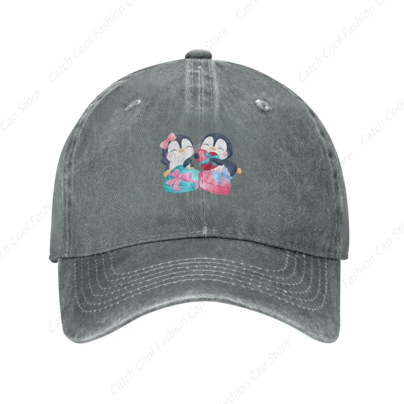 Cute Penguins Send Each Other Gifts Baseball Cap for Men Women Denim Trucker Dad Hat Fashion Sports Outdoor Travel Daily