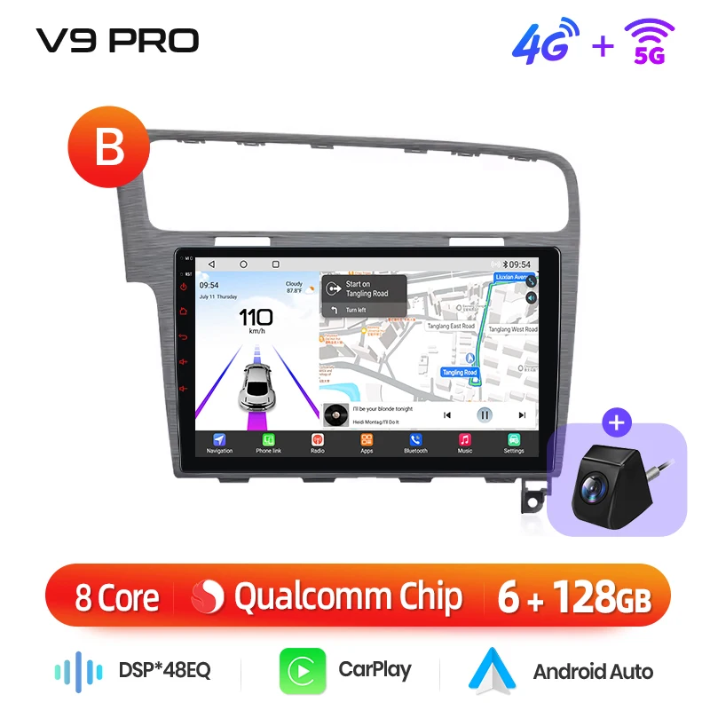 Junsun 8-Kern-Autoradio für Volkswagen VW Golf 7 2013-2017 mit integriertem 360-Grad-System ° Panorama-Kamera Kabelloses CarPlay Android Auto 4G LTE WLAN GPS-Navigation DSP RDS Lenkradsteuerung