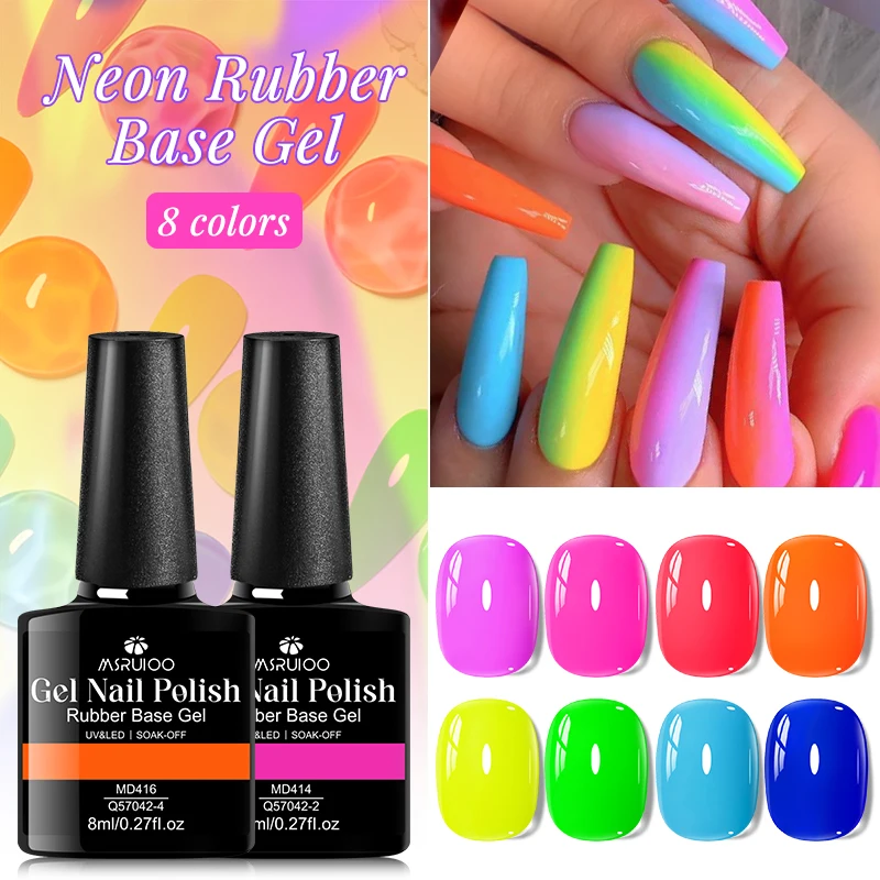 

MSRUIOO 8ML Neon Eraser Base Gel Nails Vibrant Summer Neon Color,Alcohol Free Long Lasting Manicure for Women HEMA/TPO FREE