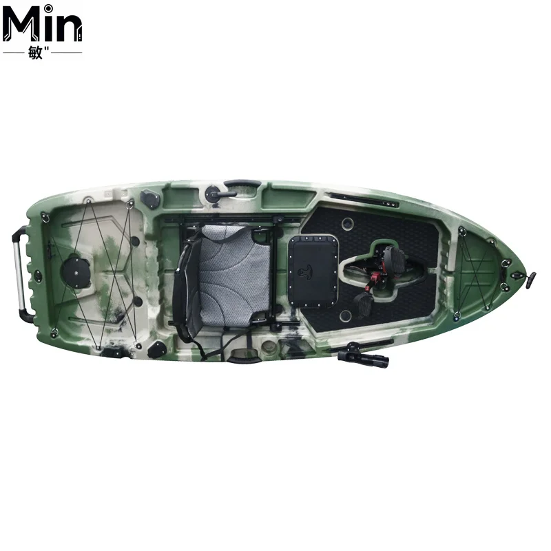 8ft Sit On Top Fin Pedal Drive Fishing Kayak HDPE Plastic Hull with Hand Control Rudder Reserved Mount for Trolling