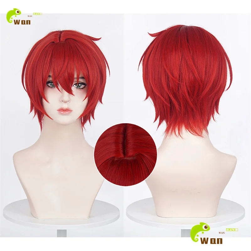 

ES Tsukasa Suou Cosplay Wig Unisex 30cm Short Red Wigs Heat Resistant Synthetic Hair Halloween Anime Cos Wigs