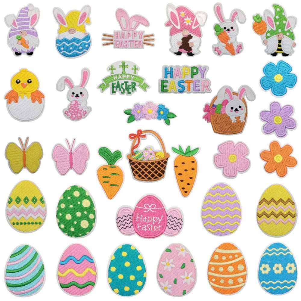 Carnival Easter Egg Rabbit Popular Embroidered Logo Garment Accessories Cloth Sticker Patches Iron-on Bag Clothing For Kid DIY