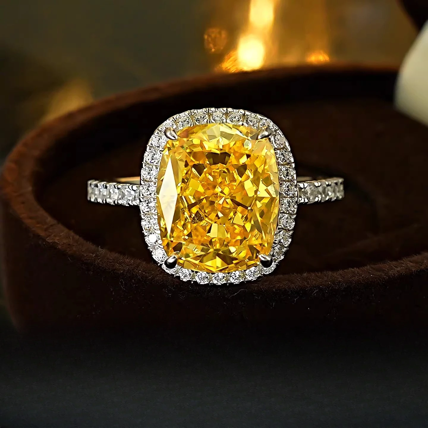 

Кольцо из серебра 925 пробы с желтым цирконом 5 карат, женское, Redion, с эффектом «дробленого льда», массивное, квадратное, длинное ювелирное изделие