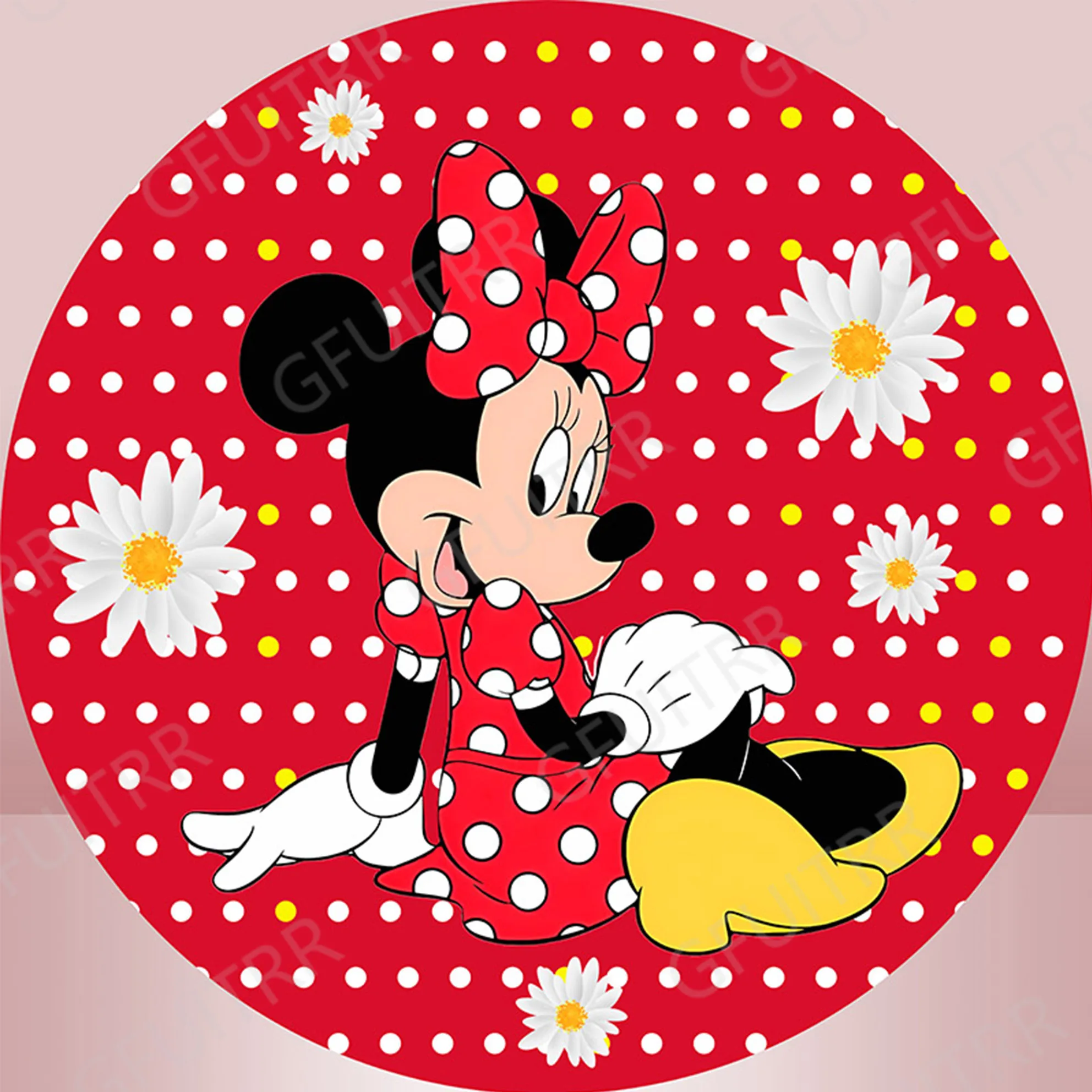 Minnie Mouse รอบเจ้าหญิงวันเกิดสาววันเกิด Baby Shower วงกลมสีชมพูกระบอกฝาครอบ Photo Photocall