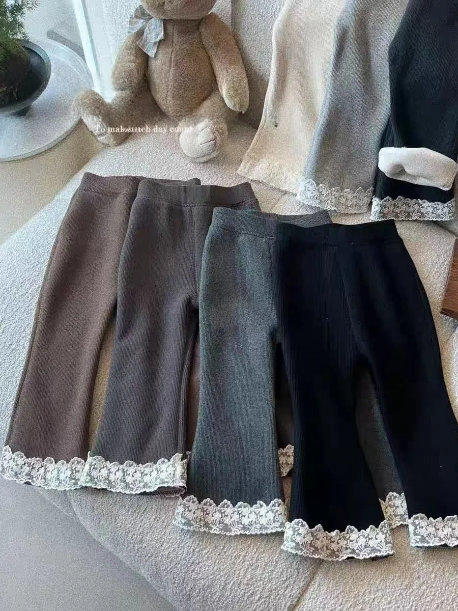 

Утепленные зимние повседневные брюки для девочек, модные, на флисовой подкладке, расклешенные, с высокой талией, длинные, в корейском стиле