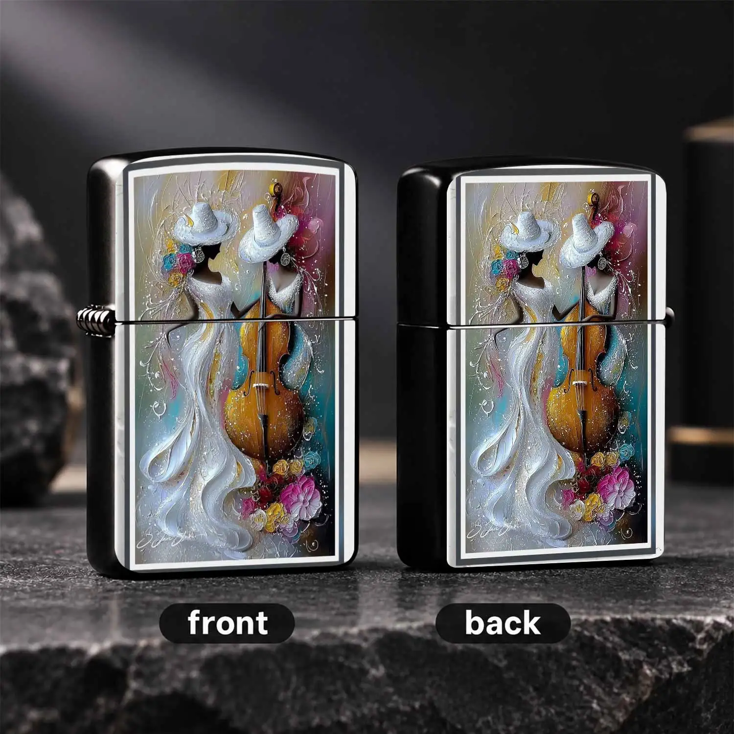 Stylish Artistic Print Lighter With Elegant Musician Ladies Pattern, Textured Painting Style Portable Igniter, Ideal For Daily Multi-Scene Use, Exquisite Unique Gift For Friends, Trendy Decor Accessory For Casual Carrying A Humorous And Int