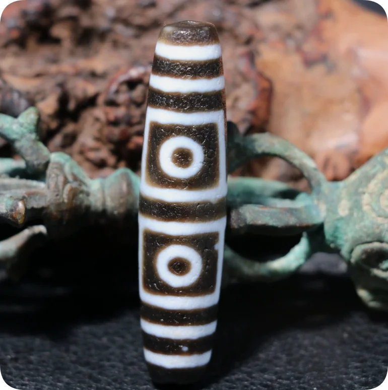 Power Tibetan Old Agate Oily Patina Fold Line 4 Eyed dZi Bead Totem Amulet 5A LK