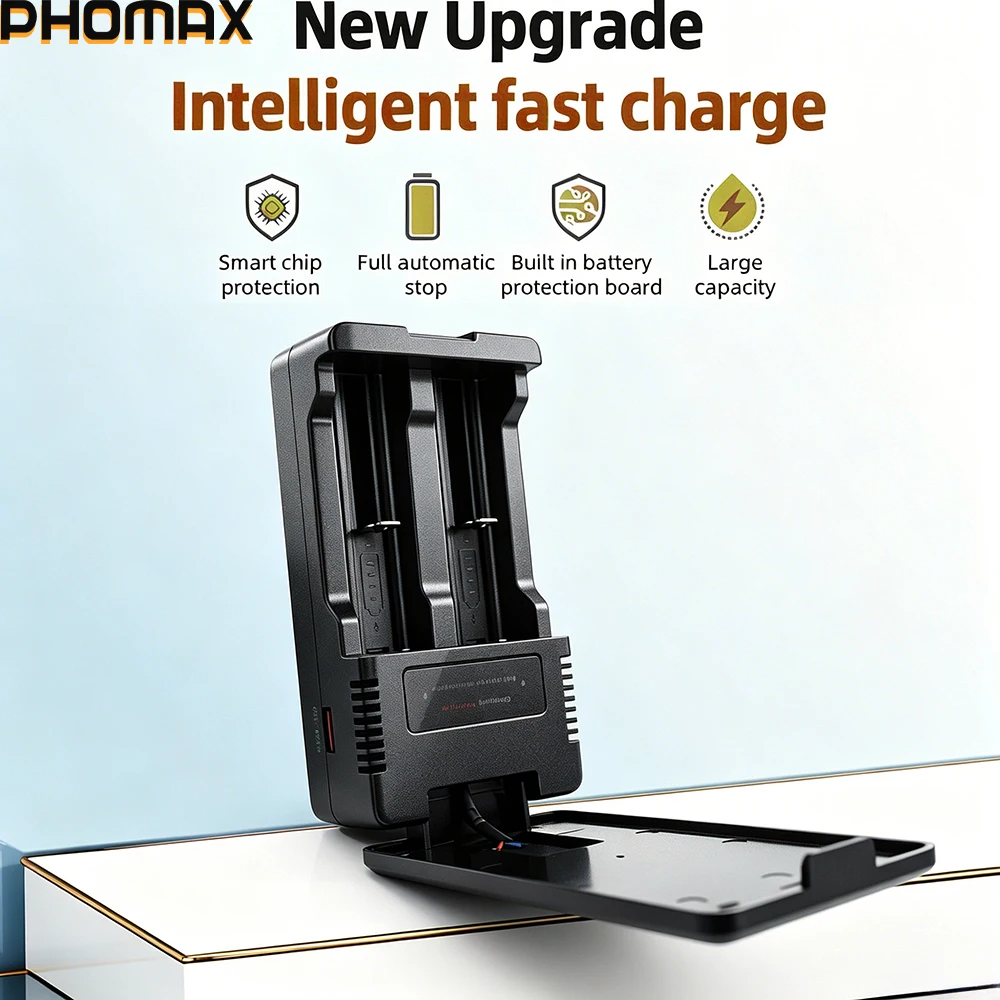 PHOMAX 18650 Charger Type-C Solar Battery Smart Charger