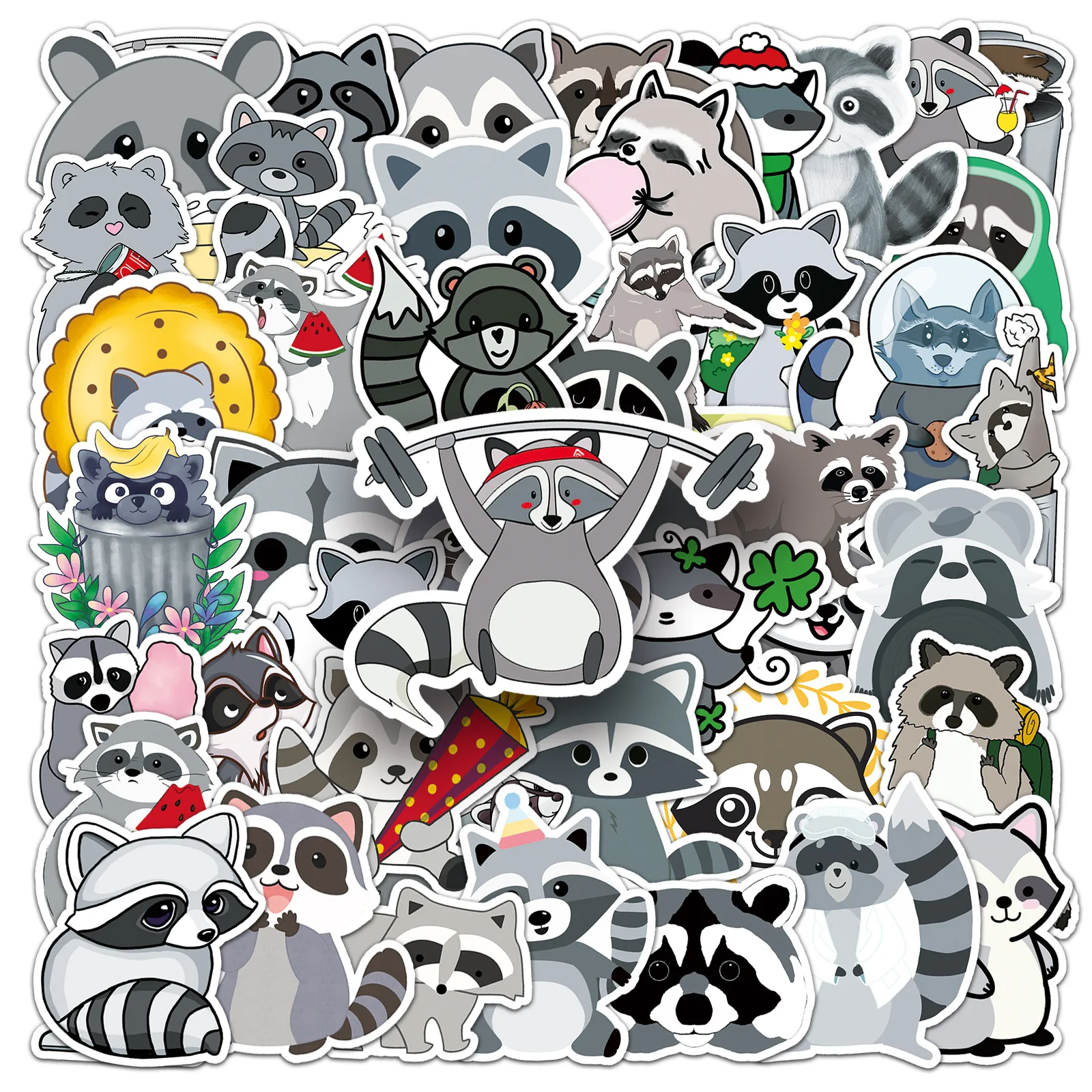 

50Pcs Cute Cartoon Raccoon Stickers Decals For Laptop Scrapbook Luggage Guitar Helmet DIY Graffiti Aesthetic Stickers