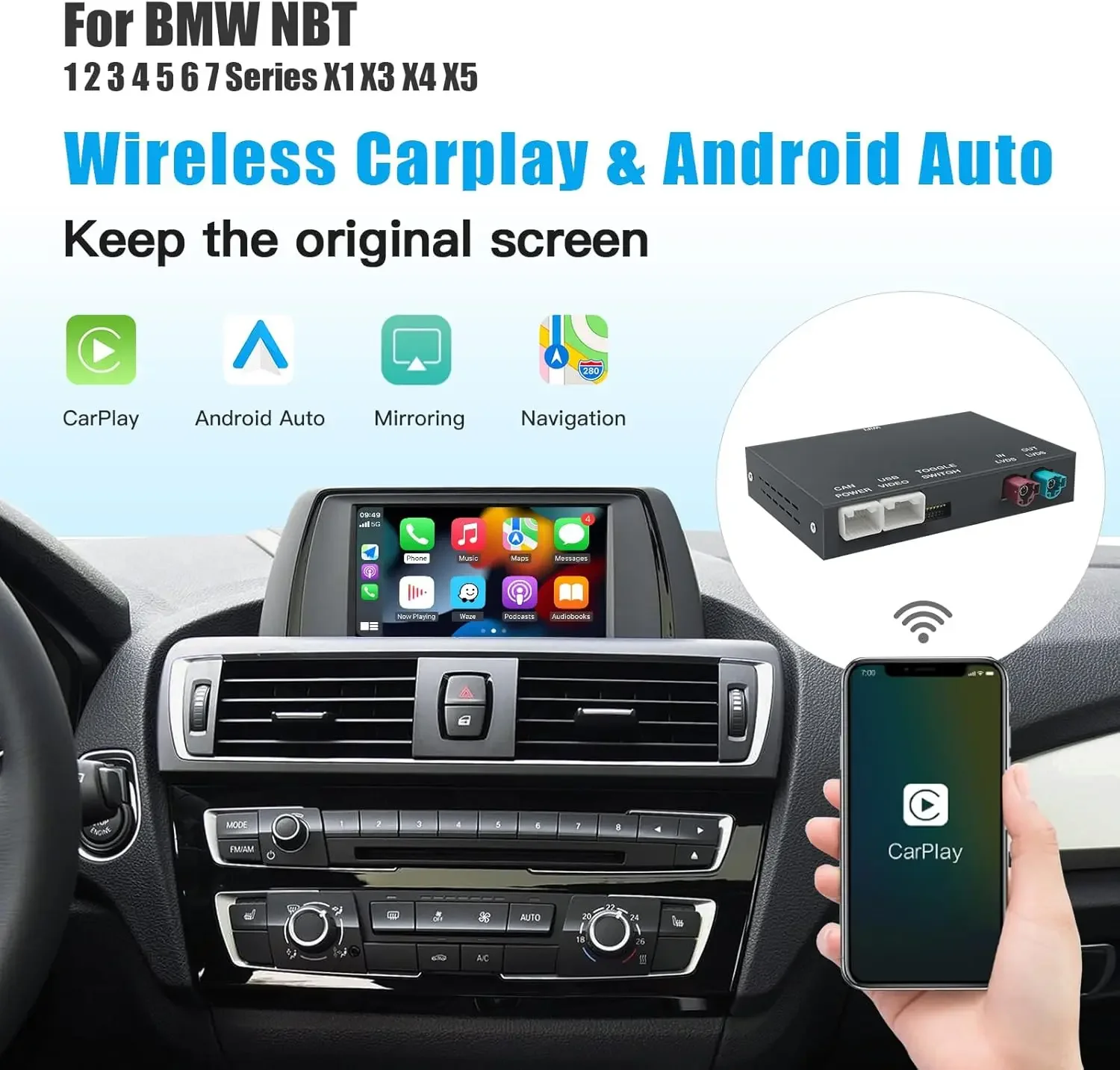 Wireless CarPlay/Android Car Modification Module for BMW NBT System 3/4/5/6/7 Series X1/X3/X4/X5/X6 2012-2016 Support Mirrorlink