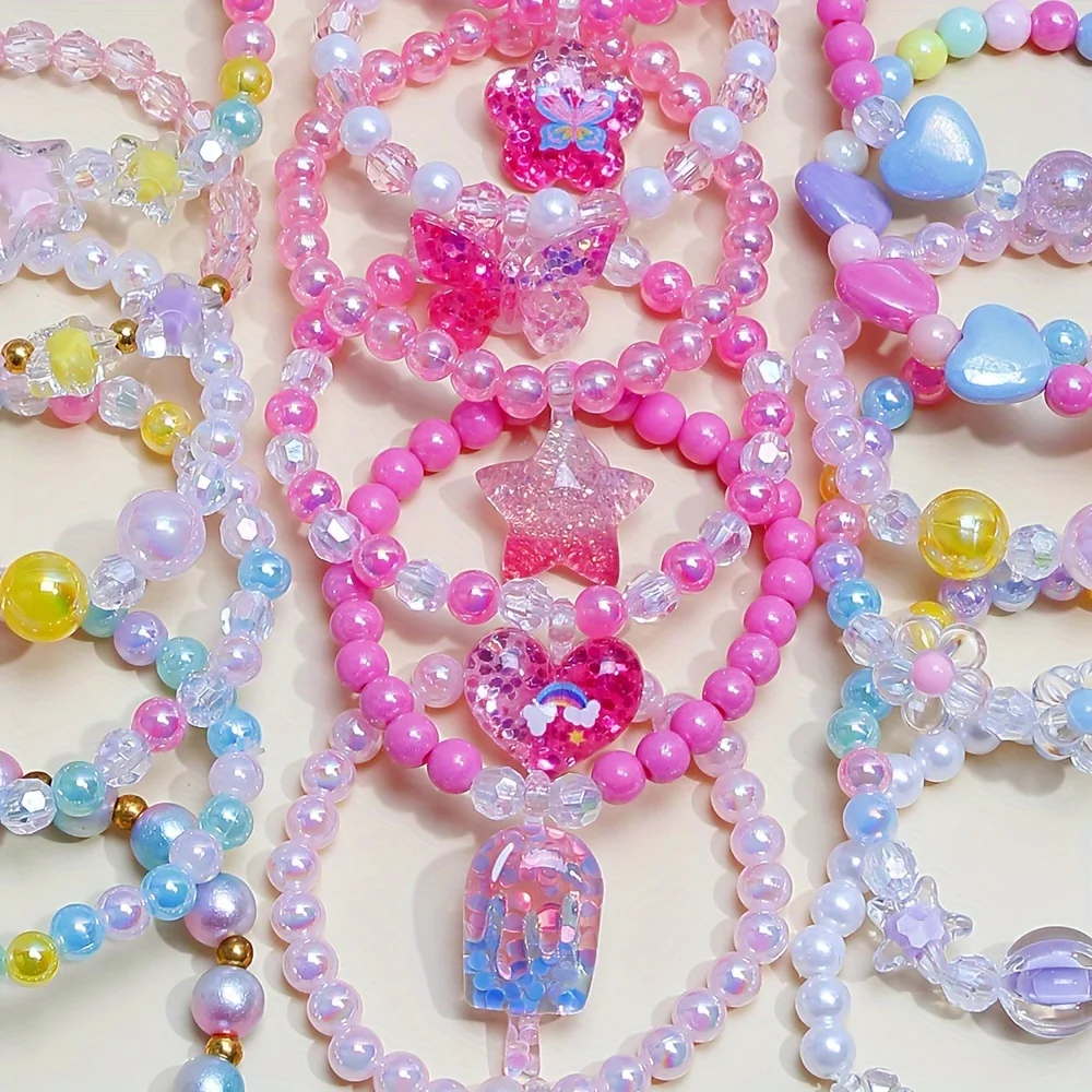 لون عشوائي 10 قطع الفتيات لطيف فراشة زهرة قلادة سوار سحر الحب ستار متعدد الألوان مطرز سوار مناسبة