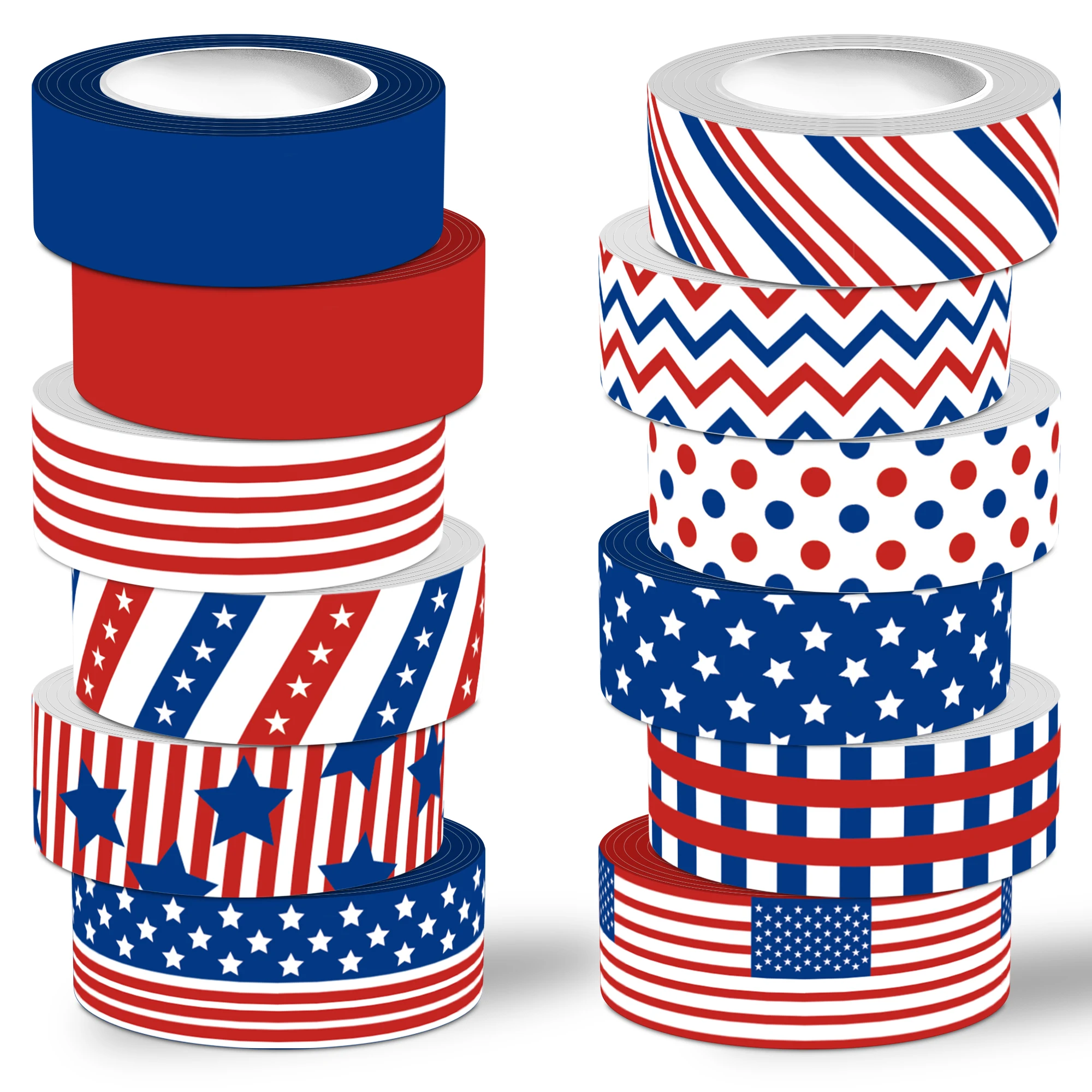 

4th of July Washi Tape Set,12 Rolls Patriotic Stars Stripes Decorative Tape Independence Day Red Blue White Masking Tape