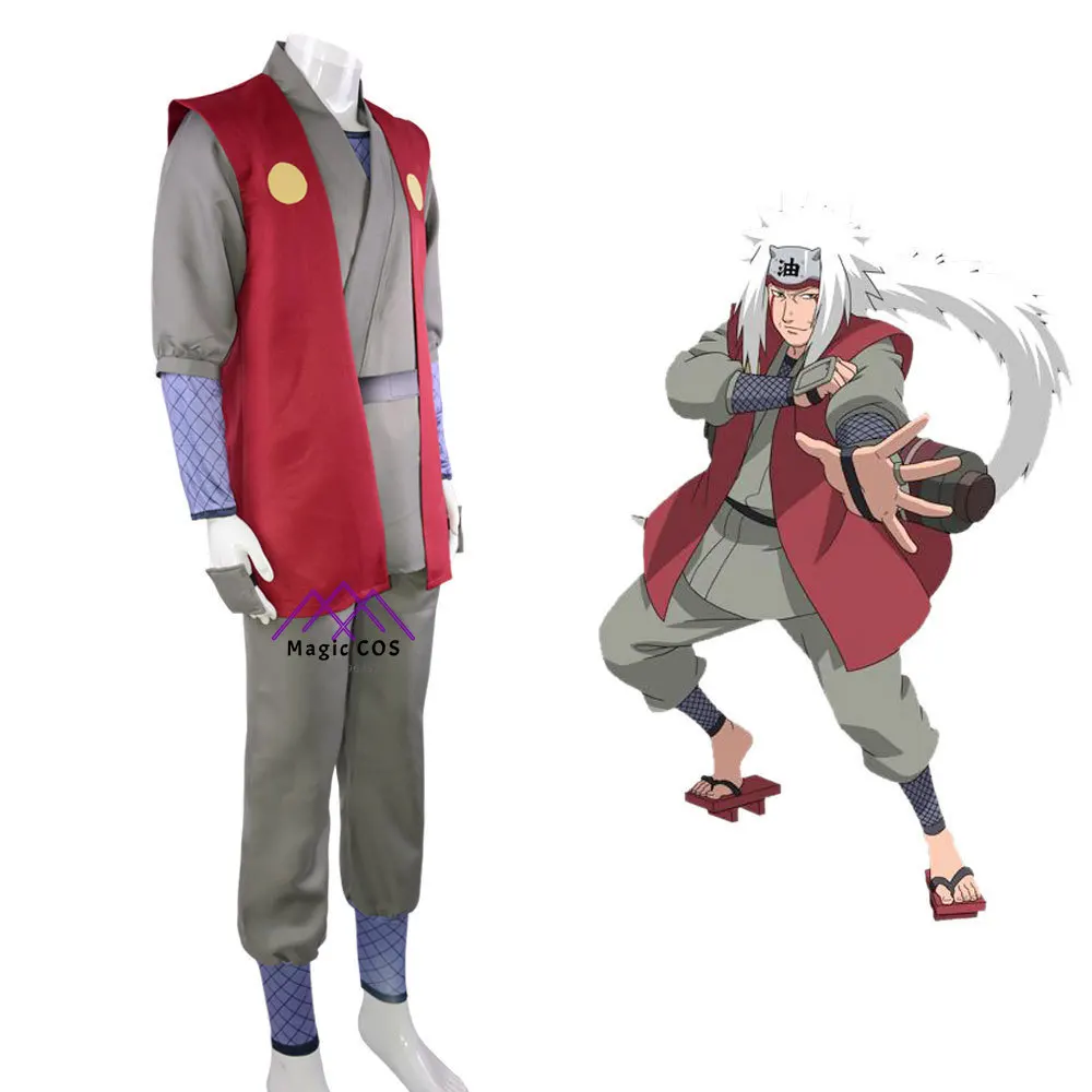 Costume de Cosplay Anime Jiraiya, vêtements de jeu de rôle, ensemble complet avec couvre-chef pour hommes adultes, costumes de fête d'halloween