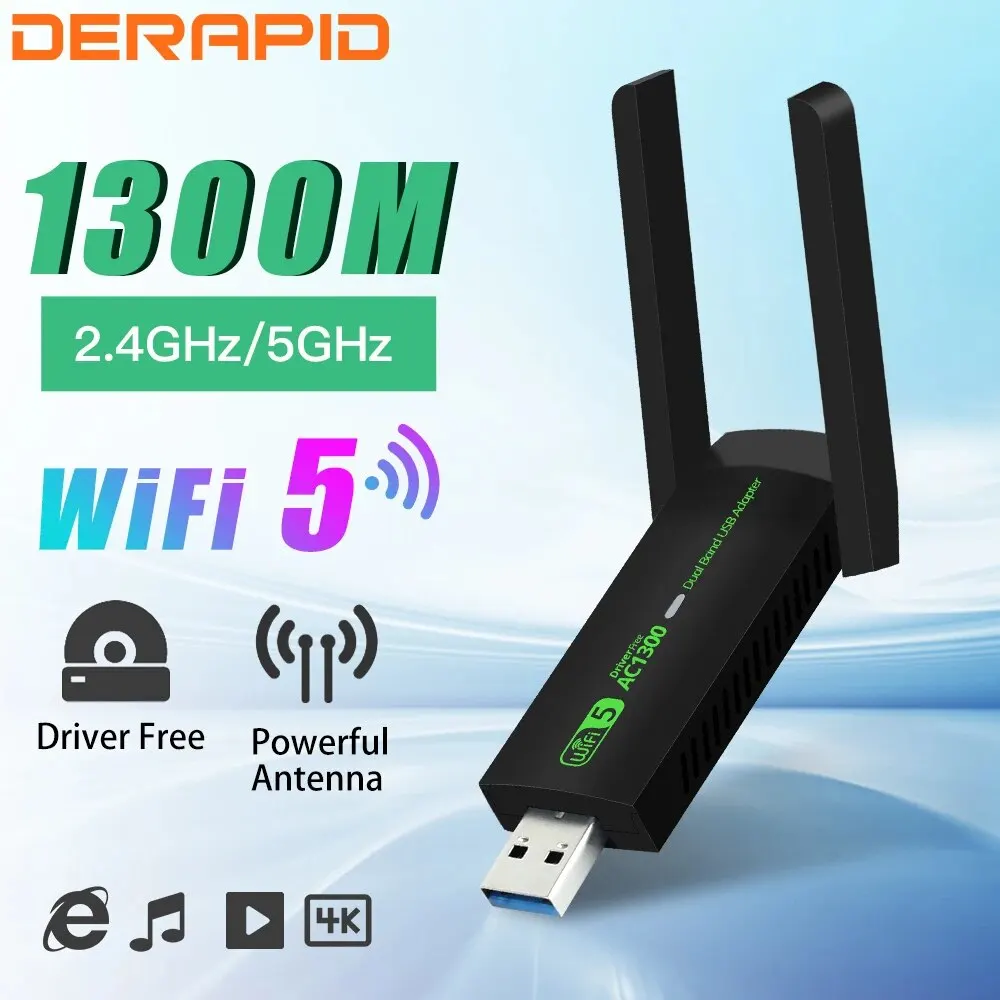 1300Mbps WiFi USB Adapter Dual Band 2.4G/5Ghz Wi-Fi Dongle 802.11AC Powerful Antenna Wireless Receiver For PC/Laptop Driver Free