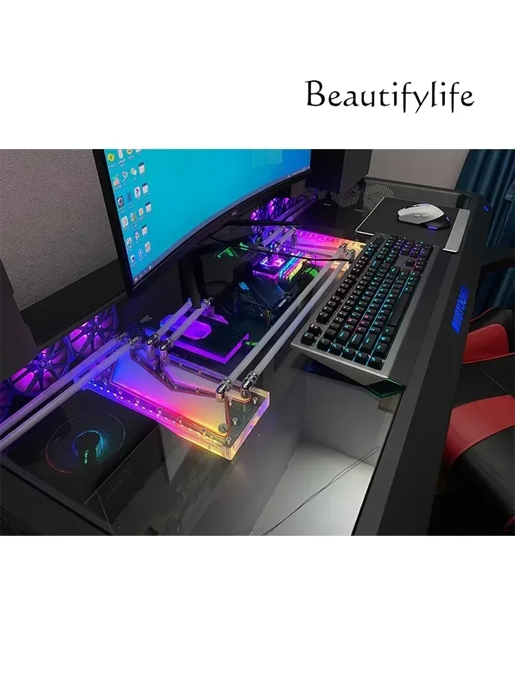 

high quality Computer Case Integrated Cool Special-Shaped Game Tables Built-in Fully Transparent Large Case Computer Desk