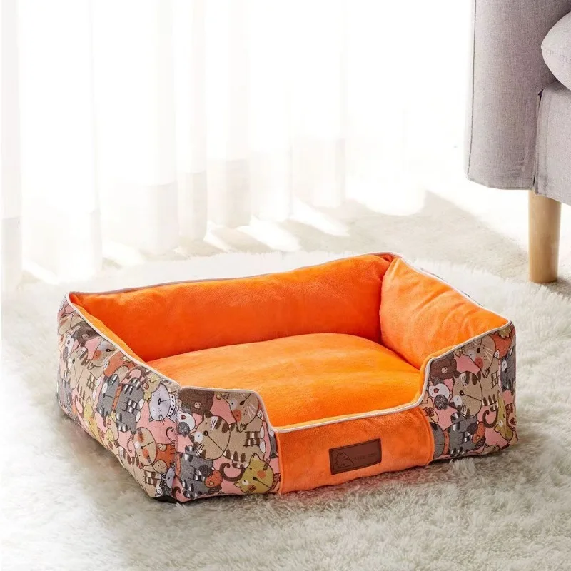 

Bed for Dog Cat Pet Square Plush Kennel Medium Small Dog Sofa Bed Cushion Pets Calming Dog Bed House Pet Supplies Accessories