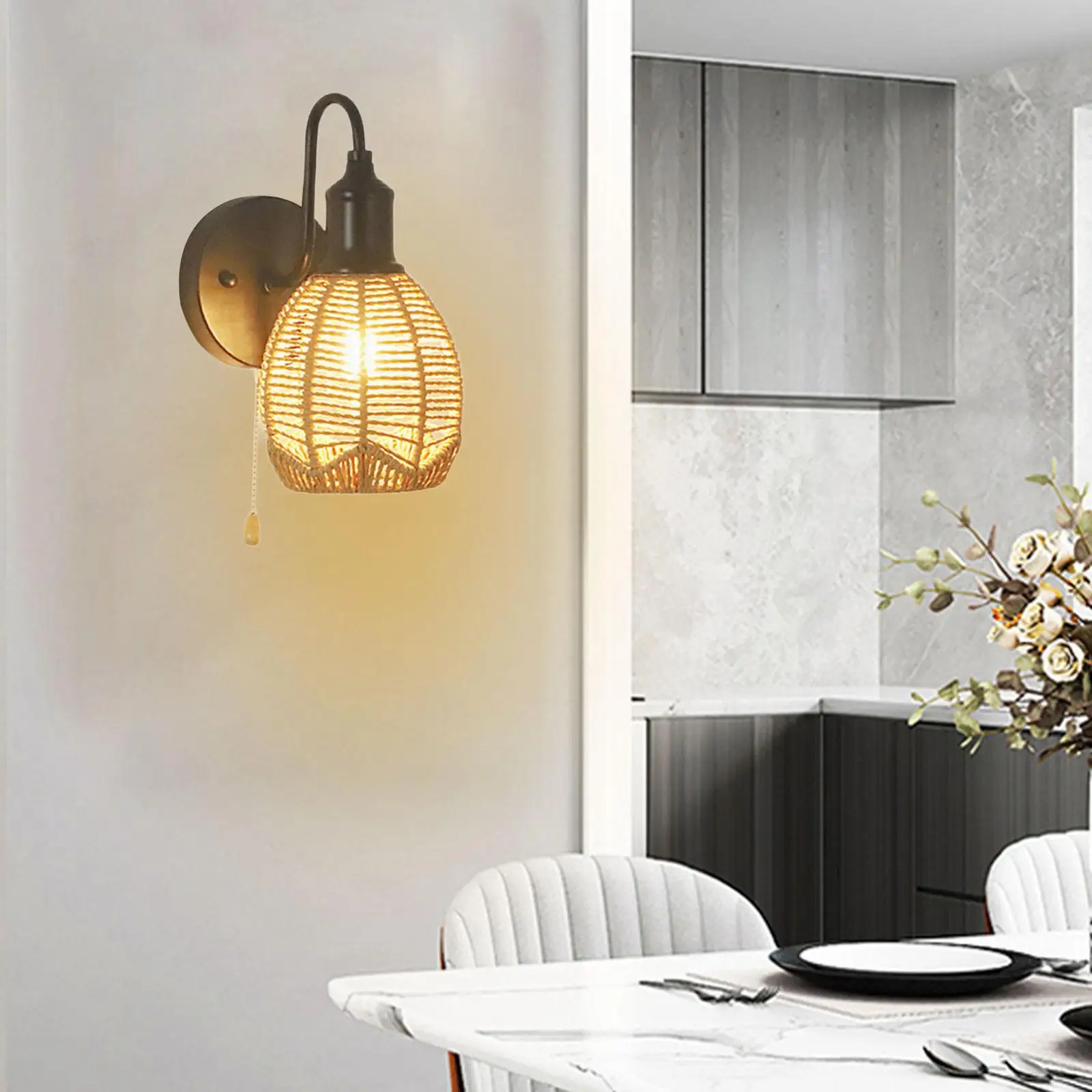 

Wall Lamp E27 Sconces Wall Lighting Rope Woven Wall Sconce Light Fixture for Dining Room Home Bathroom Kitchen Island Hallway