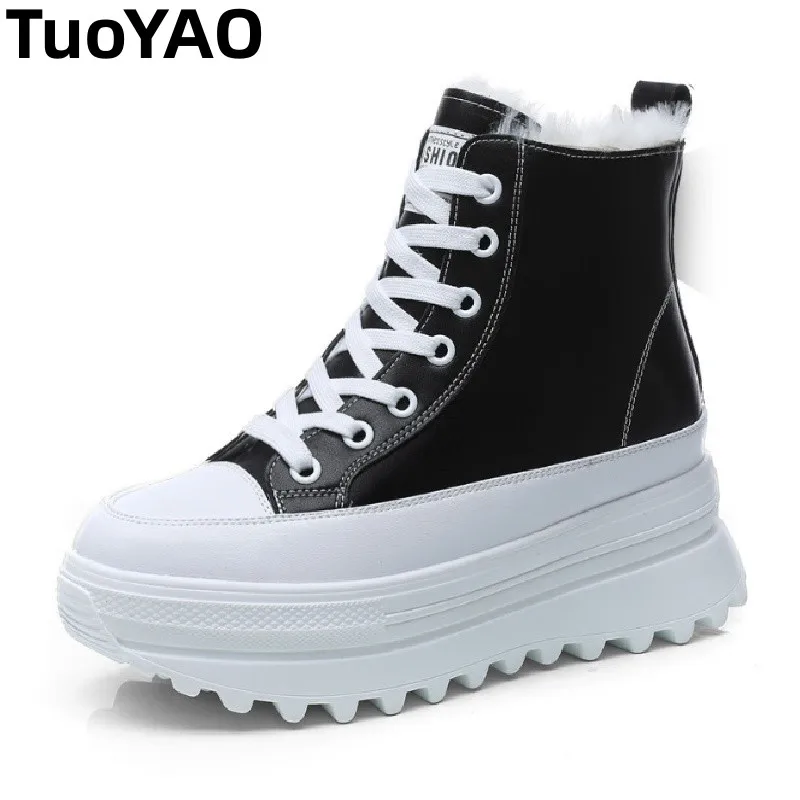 

7cm Heel Winter Snow Boots With Fur Non-Slip Warm Short Ankle Boots For Genuine Leather Platform Boots For Women Spring 2026